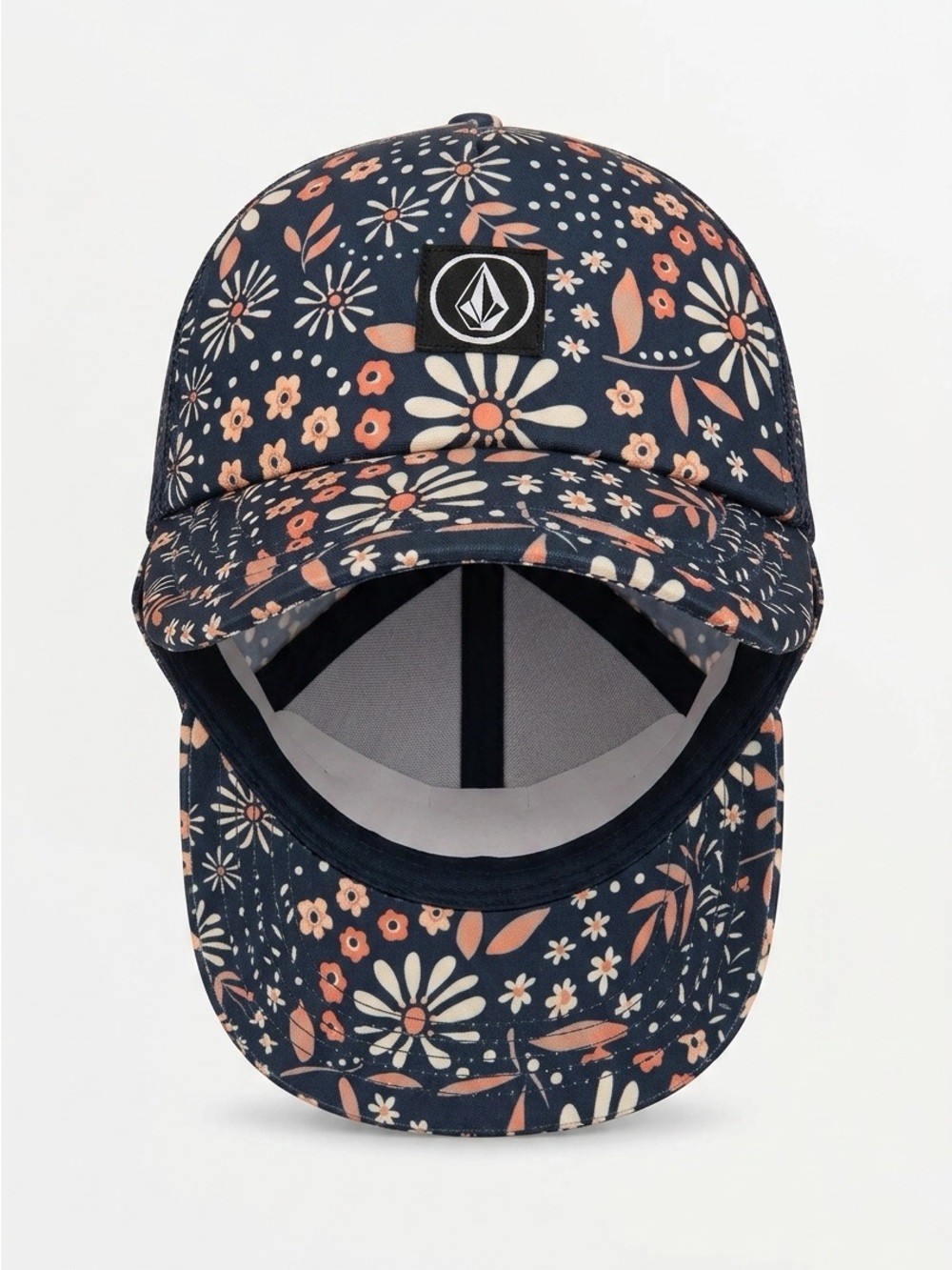 Volcom Kids Navy Floral Baseball Hat with Peach and Cream Accents